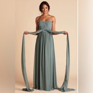 Birdy Grey Bridesmaids Grace Convertible Dress in Sea Glass Green Chiffon fabric